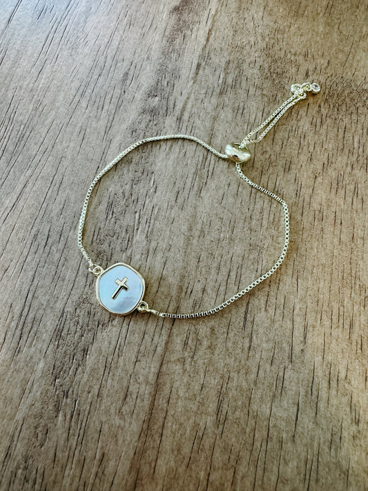 Pearl Coin Cross Adjustable Bracelet Simply Korena