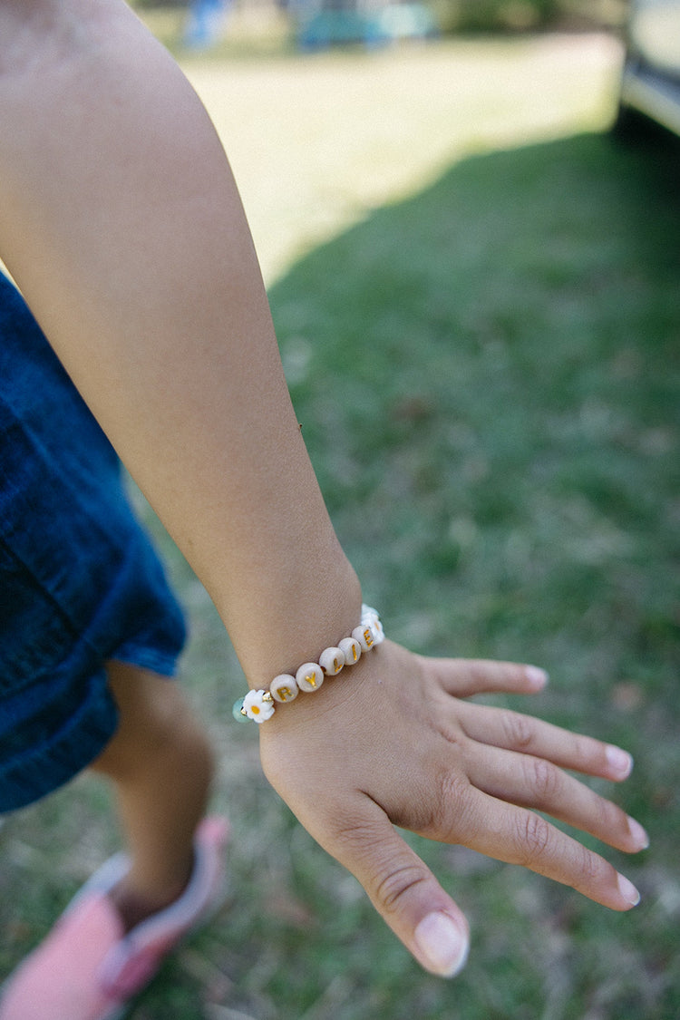 Personalized Little Girl's Amazonite Daisy Name Bracelet Simply Korena