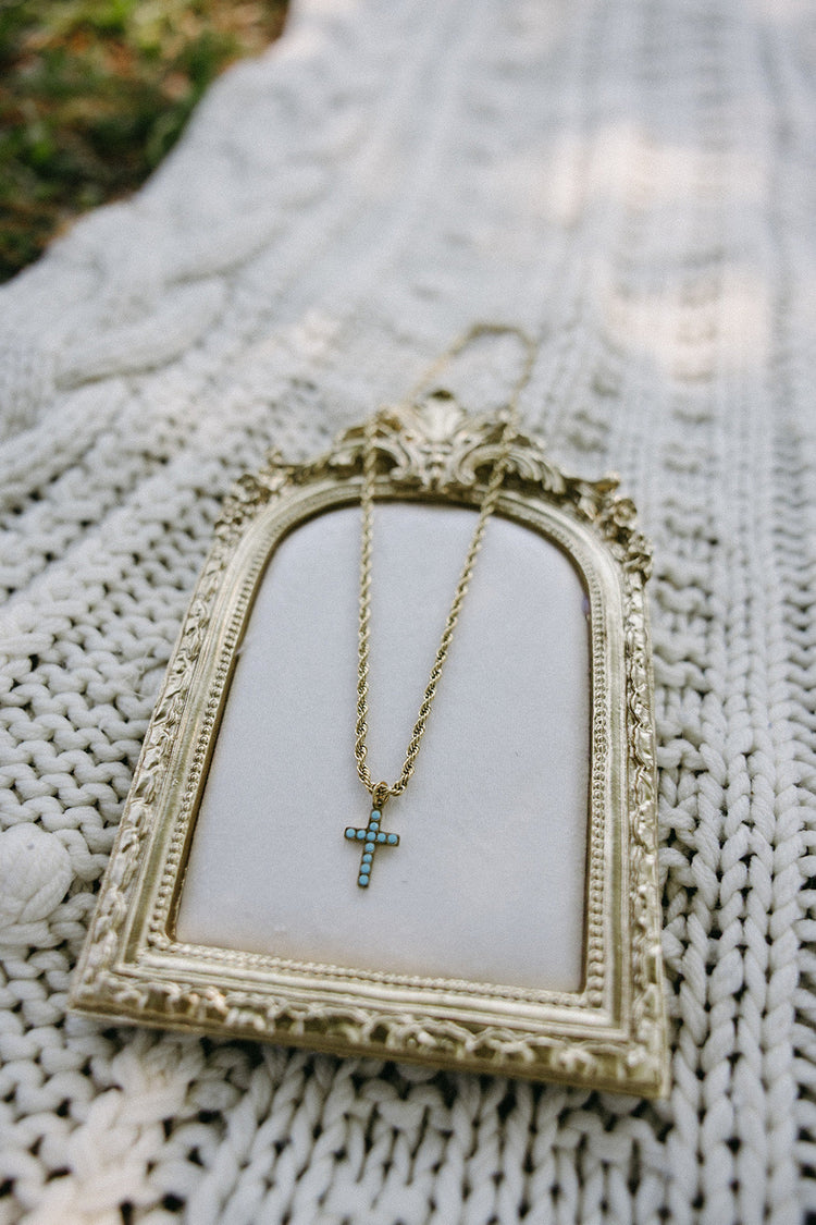Turquoise Cross Necklace – Gold or Silver 18" Cable Chain | Tarnish-Free Simply Korena