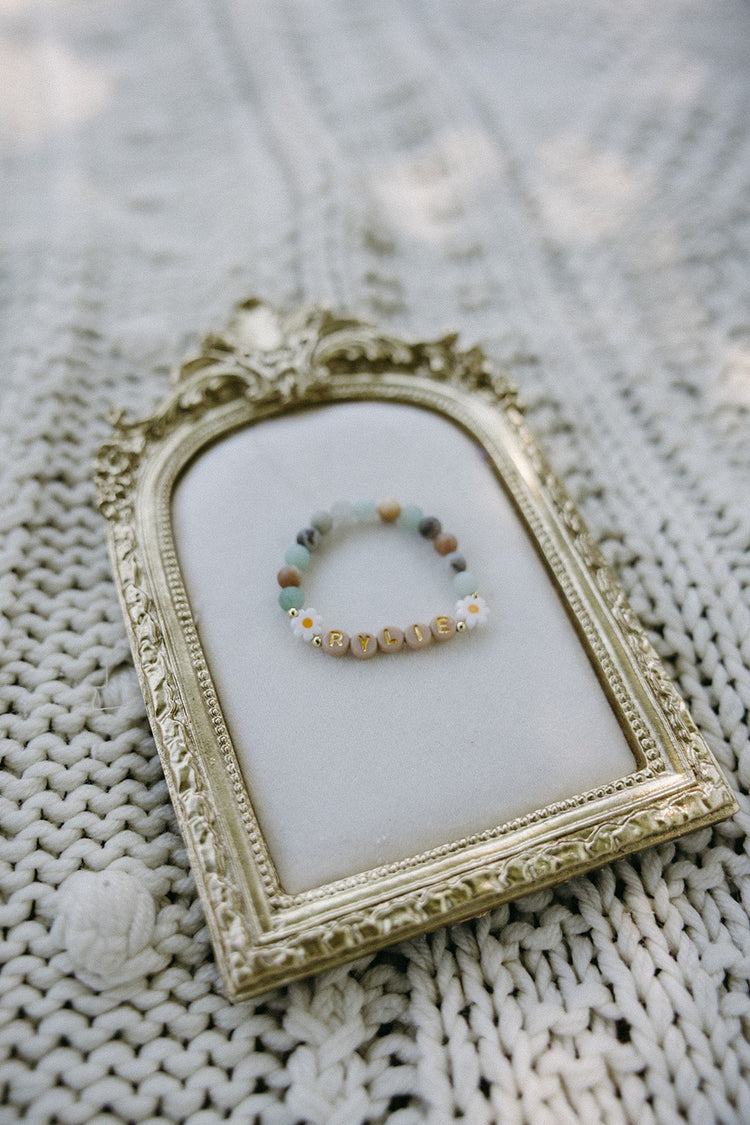 Personalized Little Girl's Amazonite Daisy Name Bracelet Simply Korena