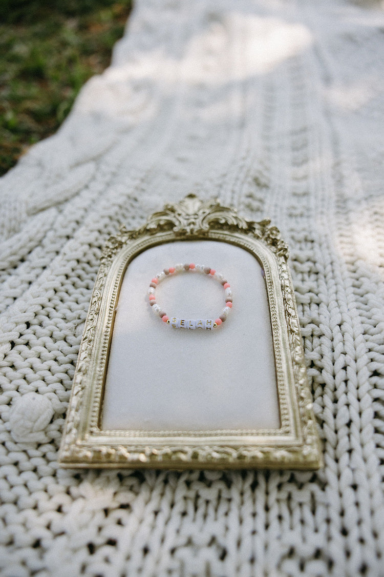 Personalized Girl’s Name Bracelet – Pearls & Rosewood (Ages 3–6) Simply Korena