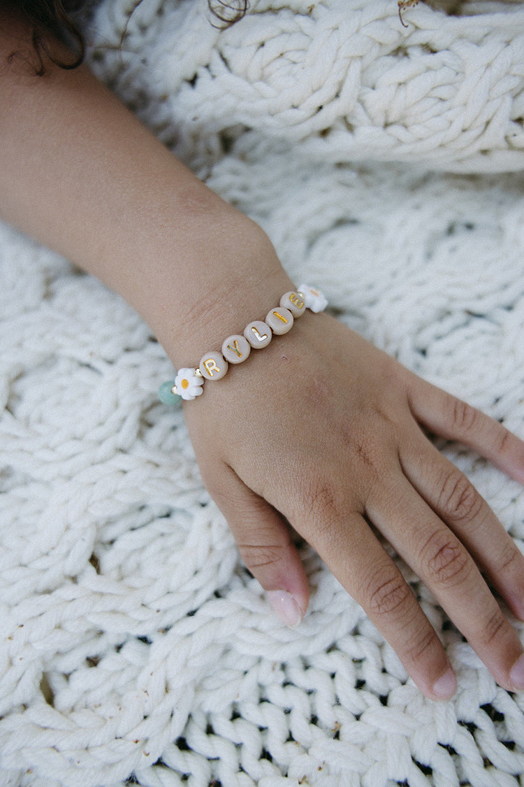 Personalized Little Girl's Amazonite Daisy Name Bracelet Simply Korena