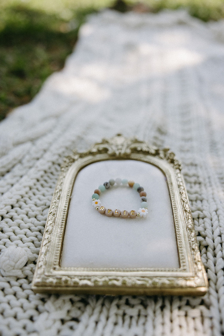 Personalized Little Girl's Amazonite Daisy Name Bracelet Simply Korena