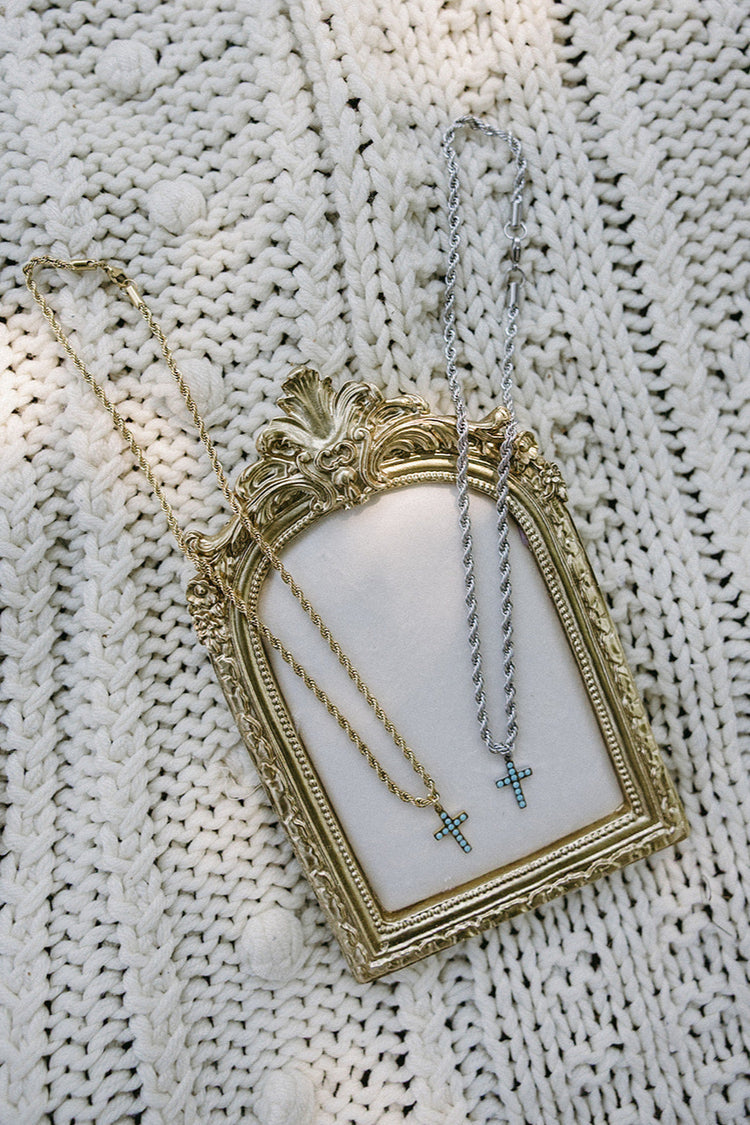Turquoise Cross Necklace – Gold or Silver 18" Cable Chain | Tarnish-Free Simply Korena