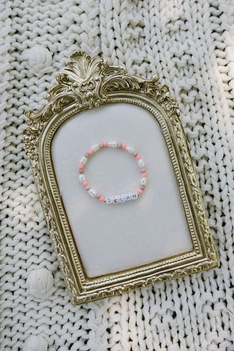 Personalized Girl’s Name Bracelet – Pearls & Rosewood (Ages 3–6) Simply Korena