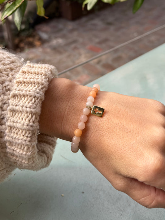 Grace & Serenity Pink Aventurine Beaded Bracelet with Gold Cross Charm Simply Korena