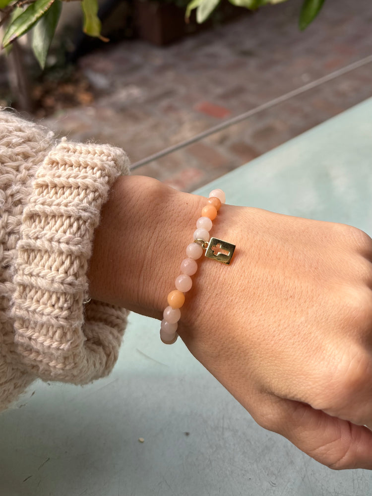 Grace & Serenity Pink Aventurine Beaded Bracelet with Gold Cross Charm Simply Korena