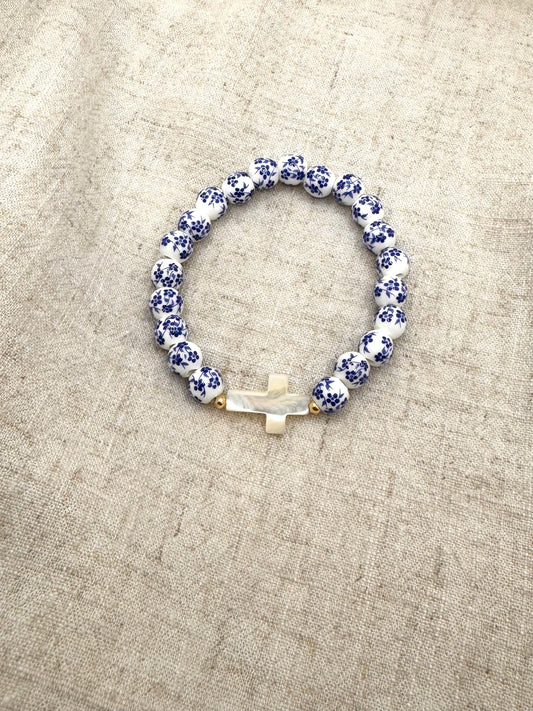 Gracebloom – Floral Beaded Pearl Cross Bracelet | Handmade Faith Jewelry Simply Korena