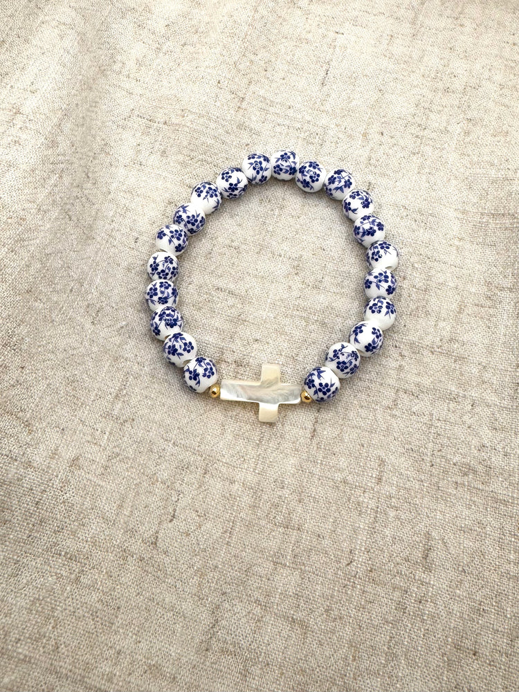 Gracebloom – Floral Beaded Pearl Cross Bracelet | Handmade Faith Jewelry Simply Korena