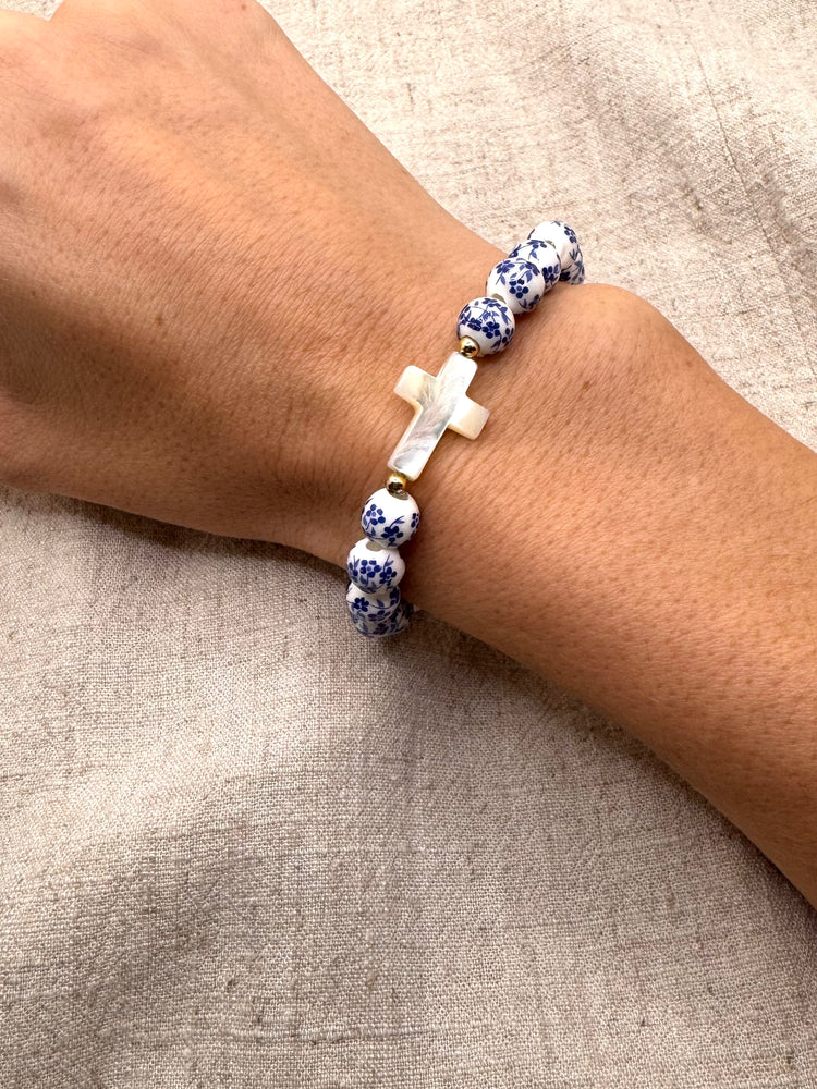Gracebloom – Floral Beaded Pearl Cross Bracelet | Handmade Faith Jewelry Simply Korena