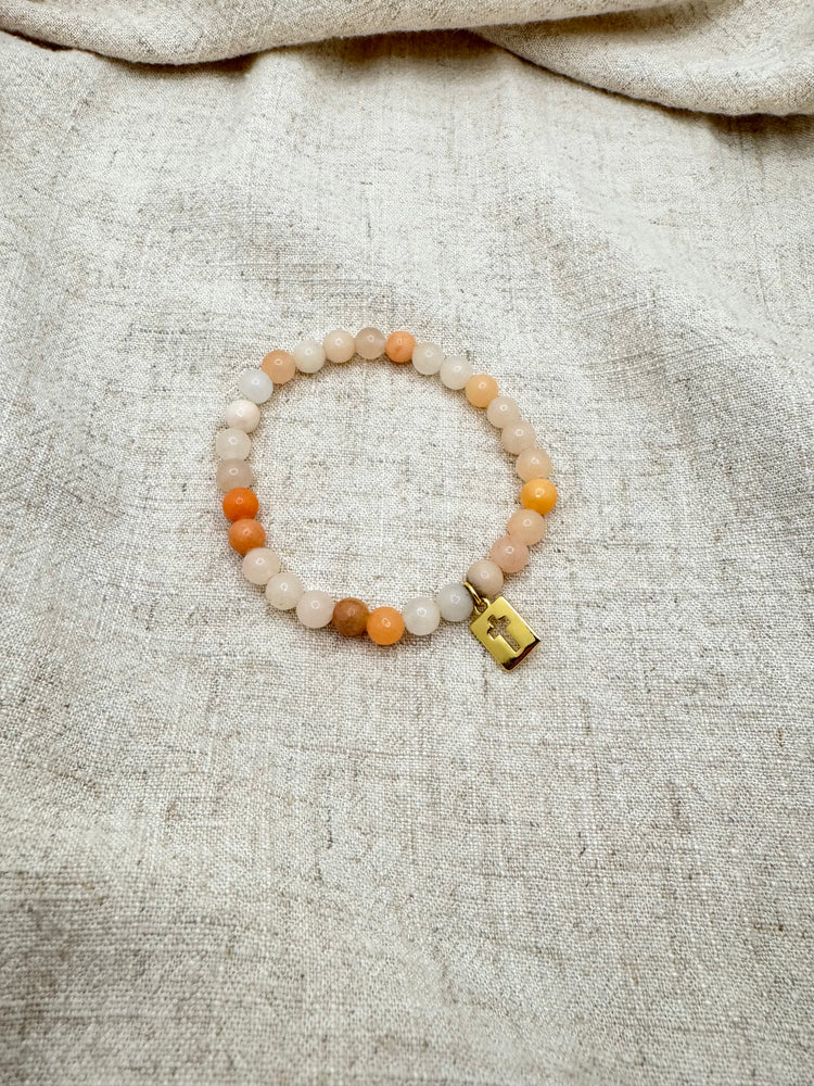 Grace & Serenity Pink Aventurine Beaded Bracelet with Gold Cross Charm Simply Korena