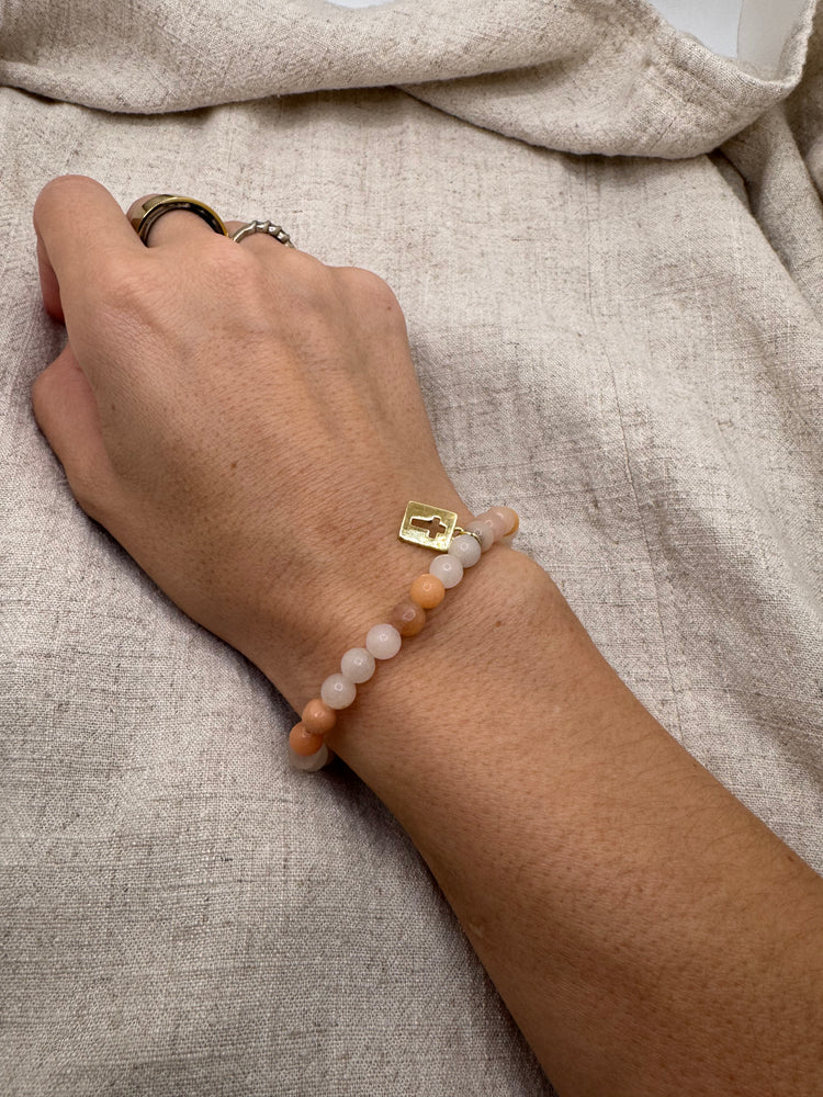 Grace & Serenity Pink Aventurine Beaded Bracelet with Gold Cross Charm Simply Korena
