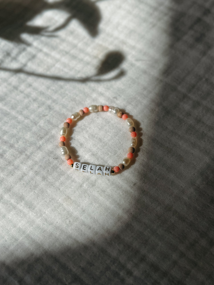 Personalized Girl’s Name Bracelet – Pearls & Rosewood (Ages 3–6) Simply Korena