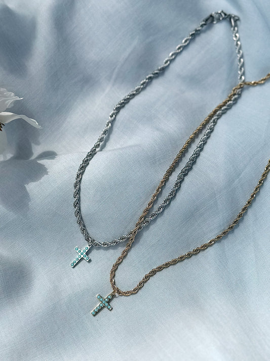 Turquoise Cross Necklace – Gold or Silver 18" Cable Chain | Tarnish-Free Simply Korena