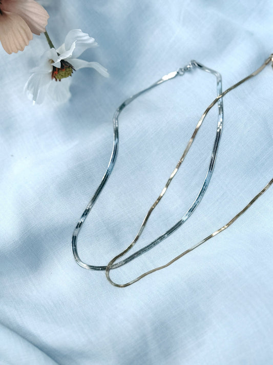 Herringbone Layering Necklace – 16" Tarnish-Free | Gold or Silver Simply Korena