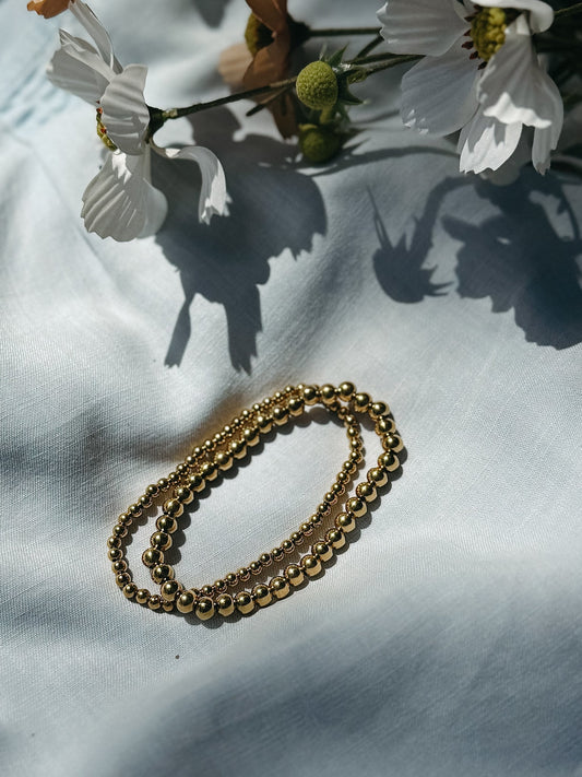 Gold Beaded Accent Bracelets – 4mm or 5mm | Tarnish-Free, 7" Stretch Simply Korena