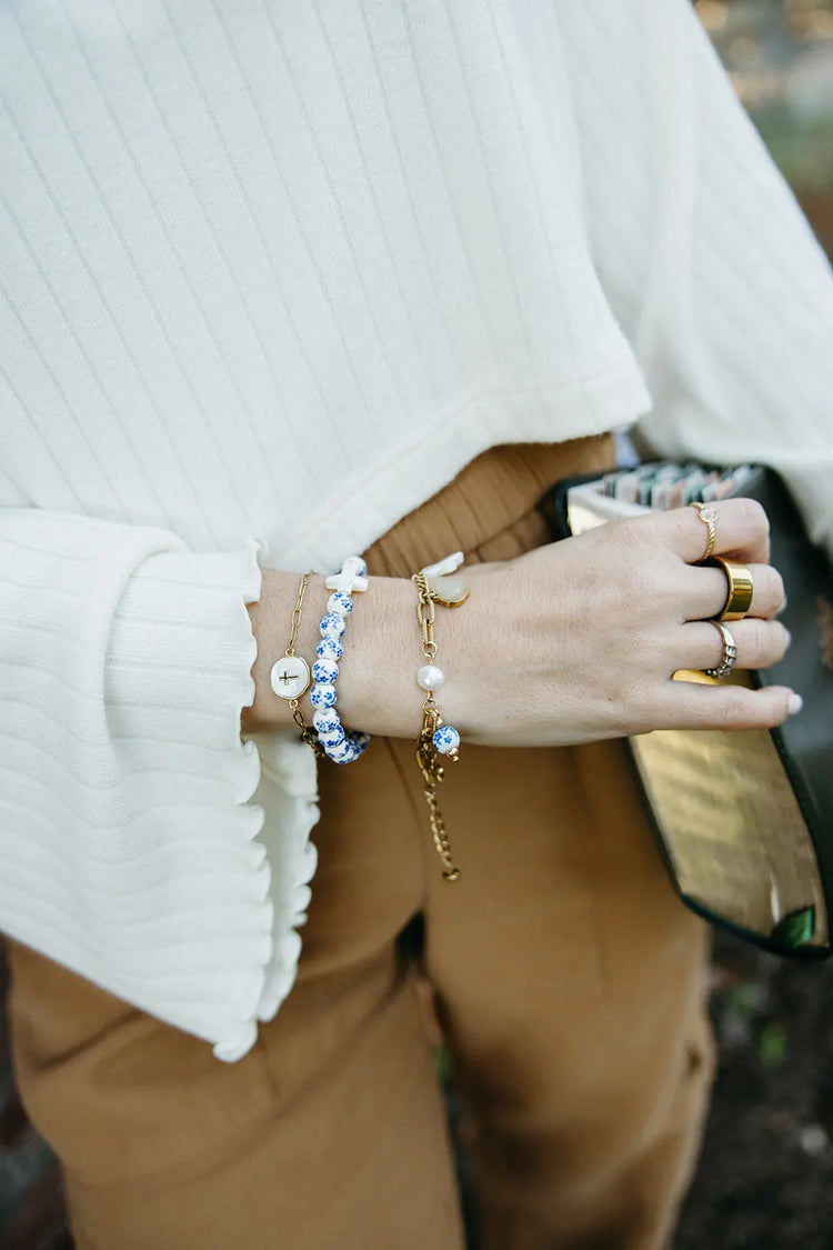 Gracebloom – Floral Beaded Pearl Cross Bracelet | Handmade Faith Jewelry Simply Korena