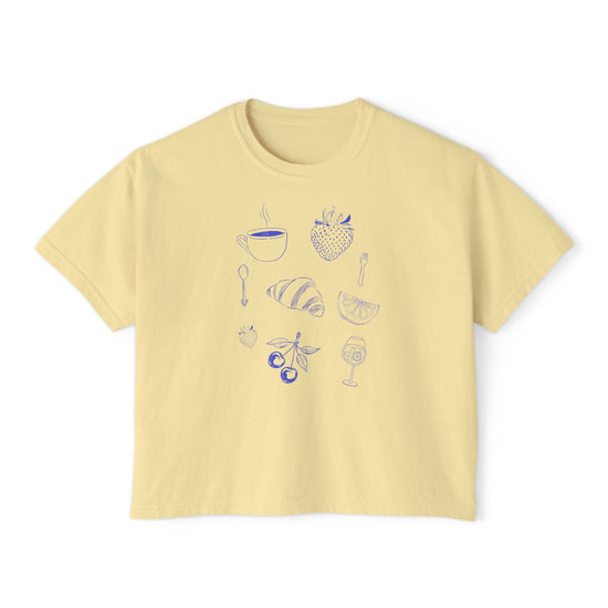 Brunch Club tee Brunch with the girls boxy cropped cotton tee Geometric Food casual trendy shirt for spring and summer Paris inspired Printify