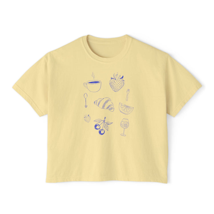 Brunch Club tee Brunch with the girls boxy cropped cotton tee Geometric Food casual trendy shirt for spring and summer Paris inspired Printify