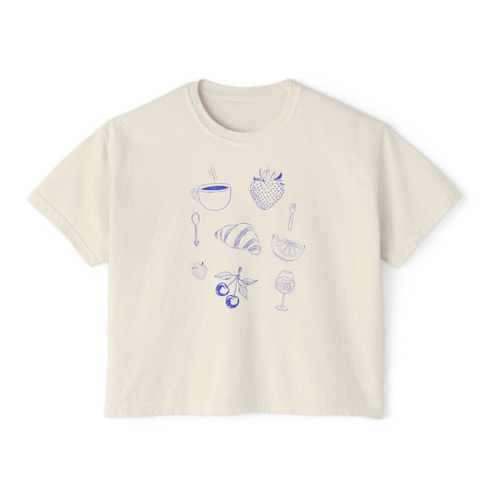 Brunch Club tee Brunch with the girls boxy cropped cotton tee Geometric Food casual trendy shirt for spring and summer Paris inspired Printify