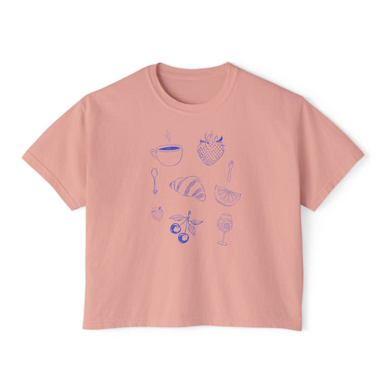 Brunch Club tee Brunch with the girls boxy cropped cotton tee Geometric Food casual trendy shirt for spring and summer Paris inspired Printify