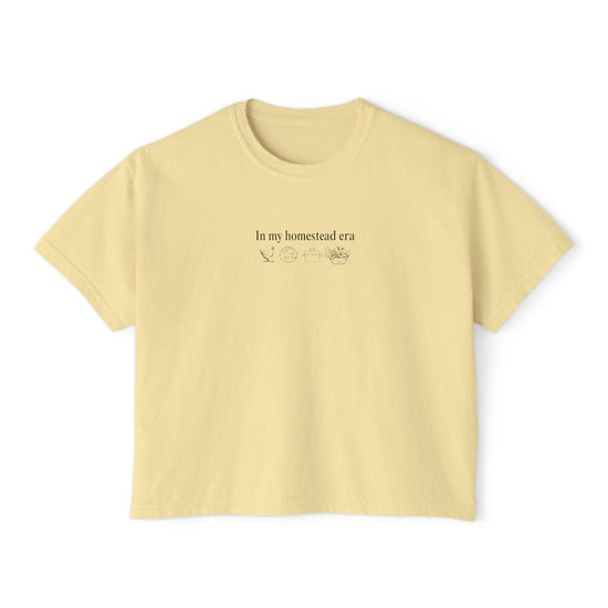 In My Homestead Era boxy cotton shirt chicken mama sourdough dutch oven garden fresh veggies home maker era raw milk from scratch kitchen Printify
