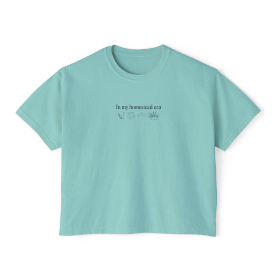 In My Homestead Era boxy cotton shirt chicken mama sourdough dutch oven garden fresh veggies home maker era raw milk from scratch kitchen Printify