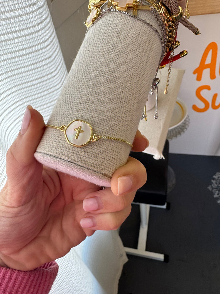 Pearl Coin Cross Adjustable Bracelet Simply Korena