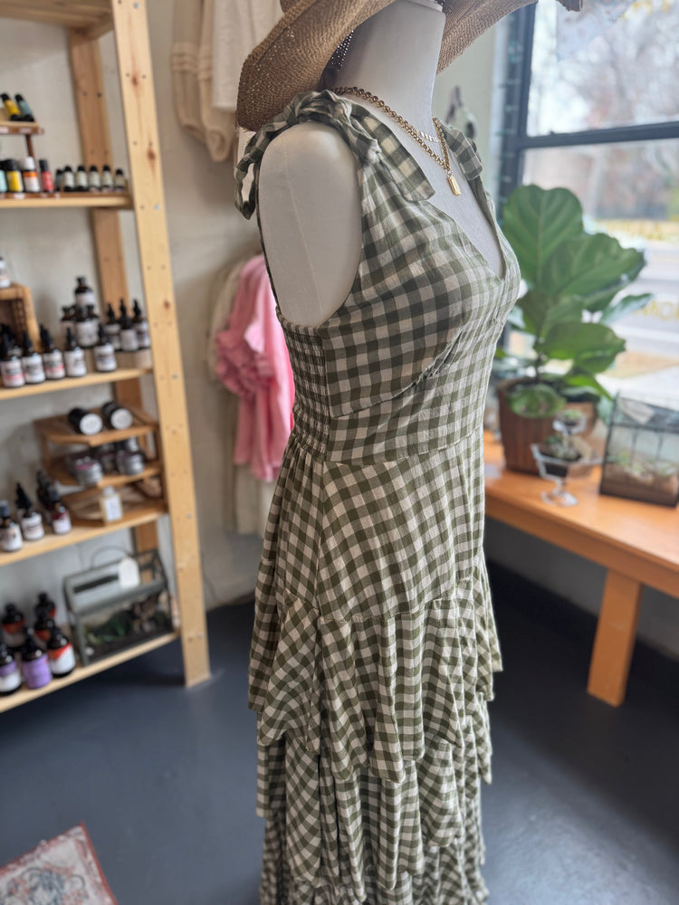 Gingham Tiered Maxi Dress - Green ￼ Simply Korena