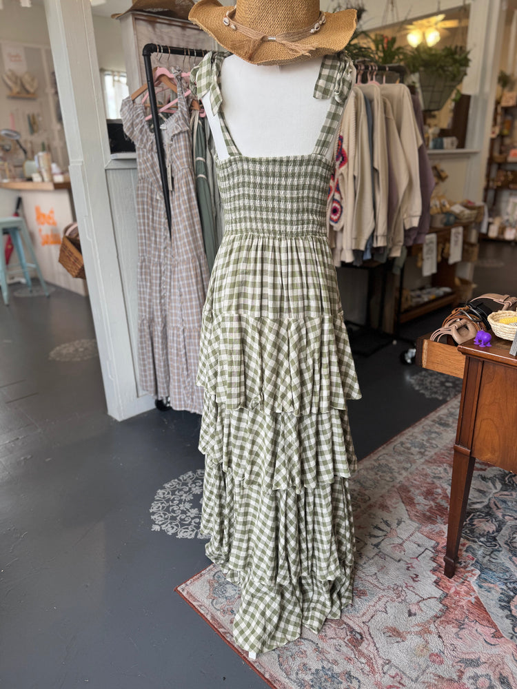 Gingham Tiered Maxi Dress - Green ￼ Simply Korena