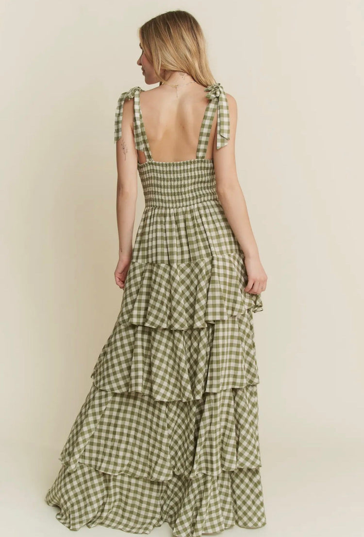 Gingham Tiered Maxi Dress - Green ￼ Simply Korena