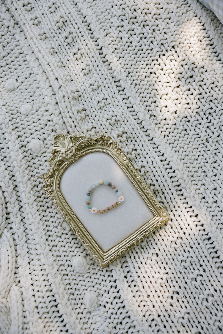 Personalized Little Girl's Amazonite Daisy Name Bracelet Simply Korena