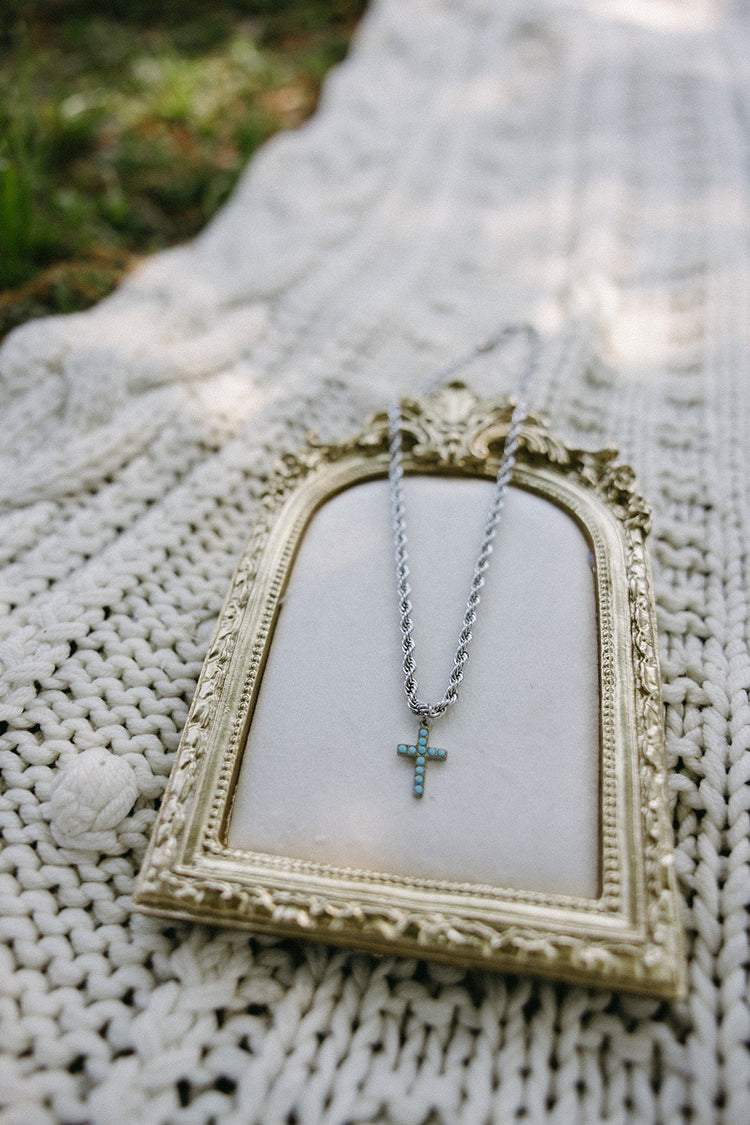 Turquoise Cross Necklace – Gold or Silver 18" Cable Chain | Tarnish-Free Simply Korena
