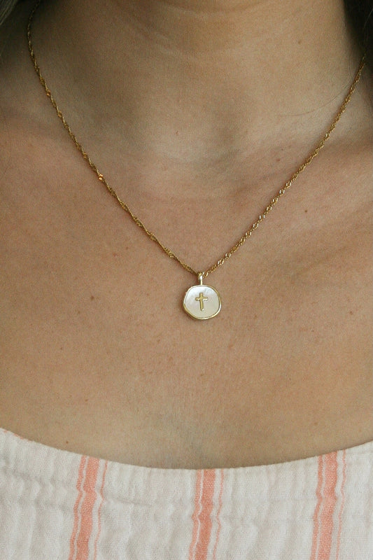 Haven White Coin Cross Necklace Simply Korena