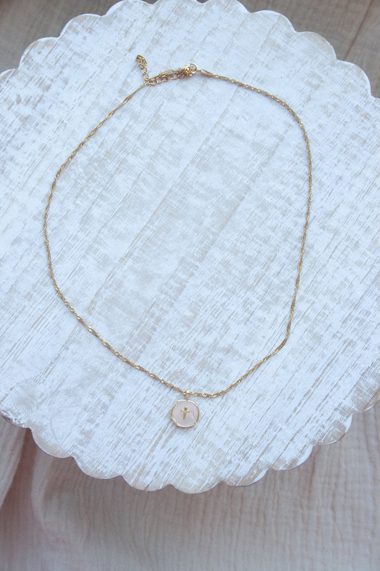 Haven White Coin Cross Necklace Simply Korena
