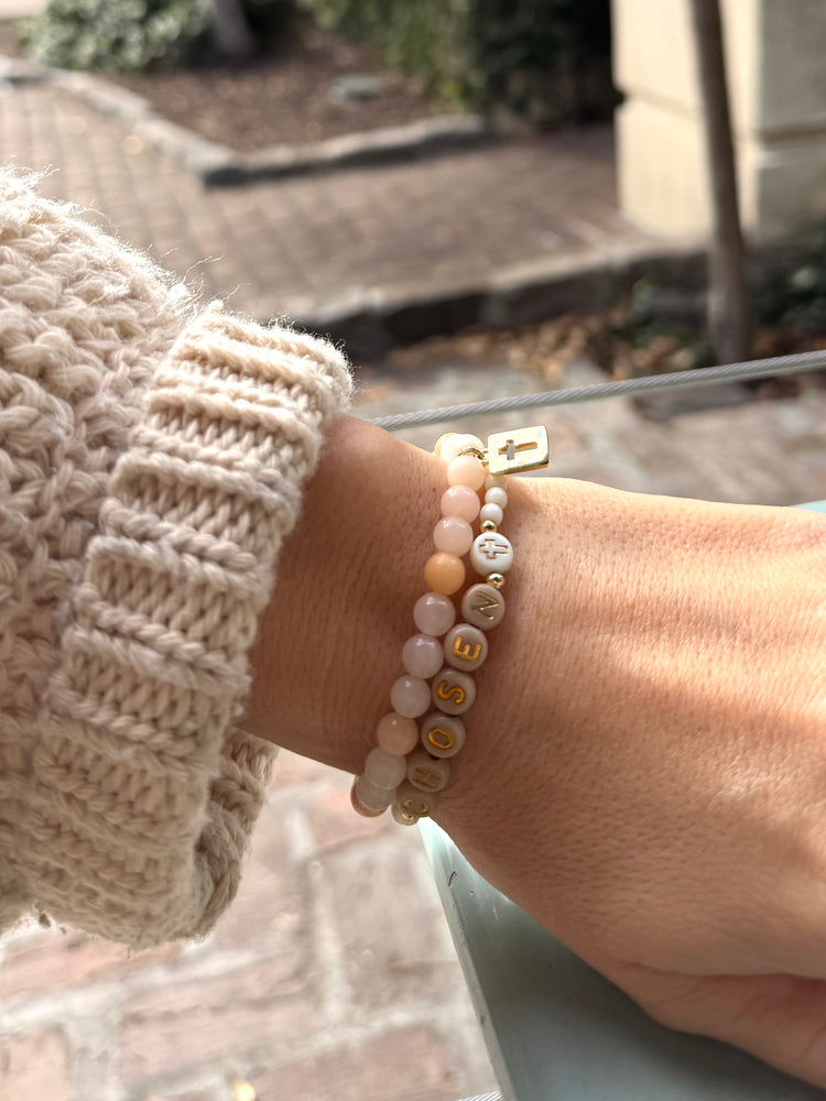 Grace & Serenity Pink Aventurine Beaded Bracelet with Gold Cross Charm Simply Korena