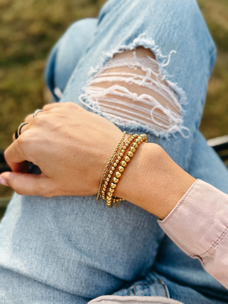 Gold Beaded Accent Bracelets – 4mm or 5mm | Tarnish-Free, 7" Stretch Simply Korena