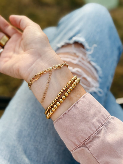 Gold Beaded Accent Bracelets – 4mm or 5mm | Tarnish-Free, 7" Stretch Simply Korena