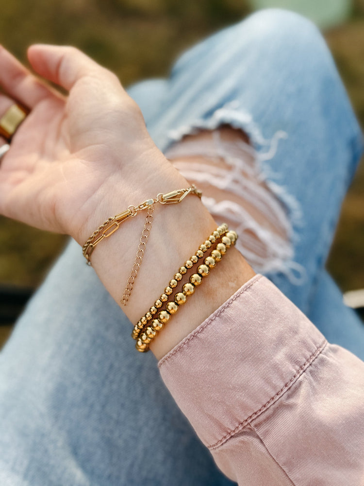 Gold Beaded Accent Bracelets – 4mm or 5mm | Tarnish-Free, 7" Stretch Simply Korena