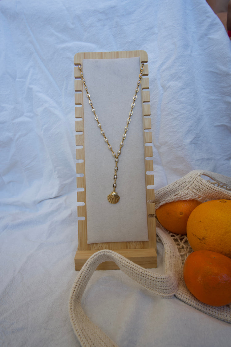 Seaside Lariat Pearl and Shell Necklace Simply Korena
